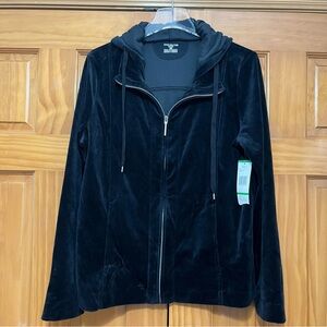 Jones New York Black Velour Hoodie Sweatshirt